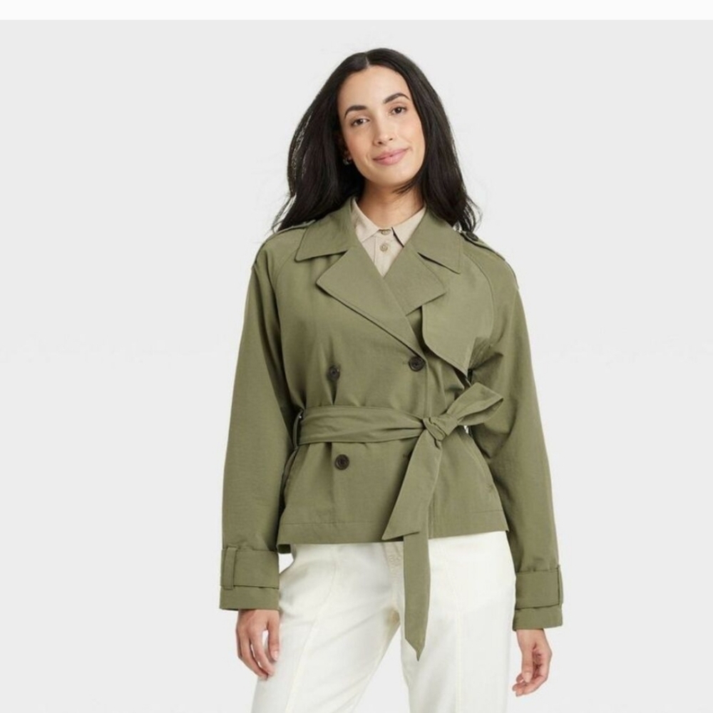 A New Day Women's Short Trench Coat - Olive M